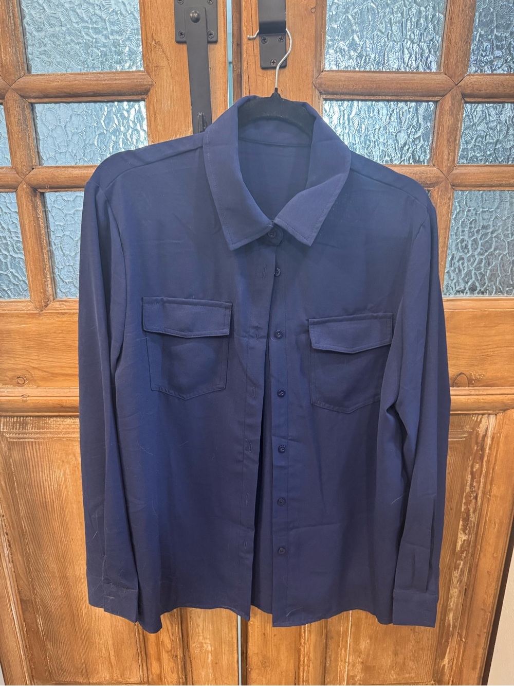 Women's Navy Button-Down Shirt with Chest Pockets